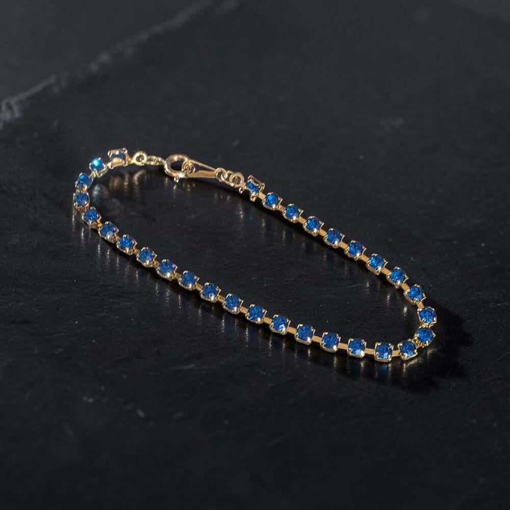 Gold Blue Rhinestone Tennis Bracelet